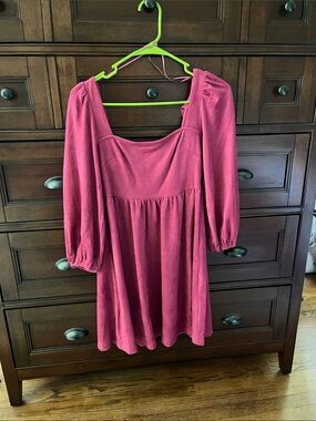 Pink Lily Raspberry Pink Long Sleeve Square Neck Dress